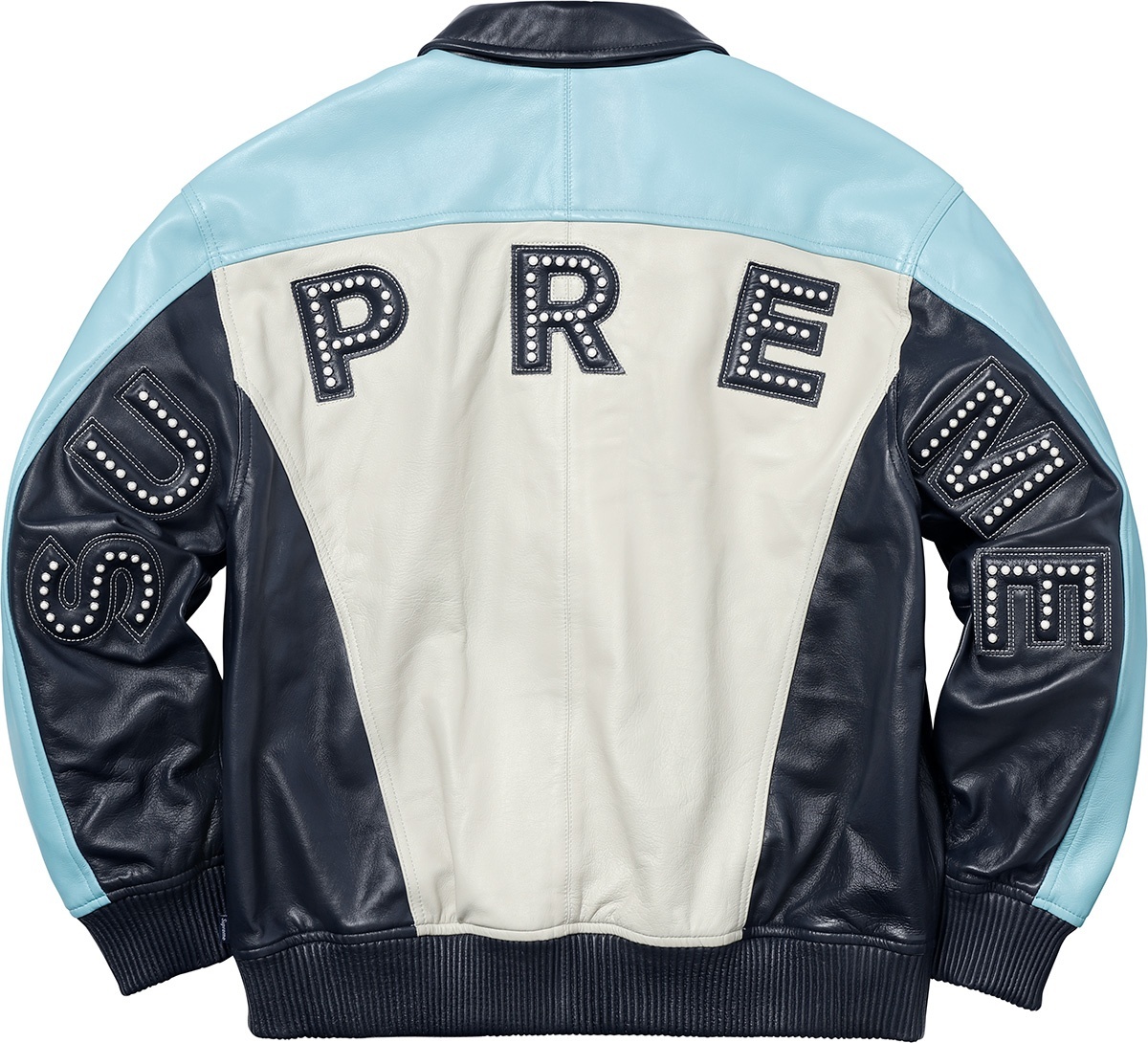 Studded Arc Logo Leather Jacket view 14